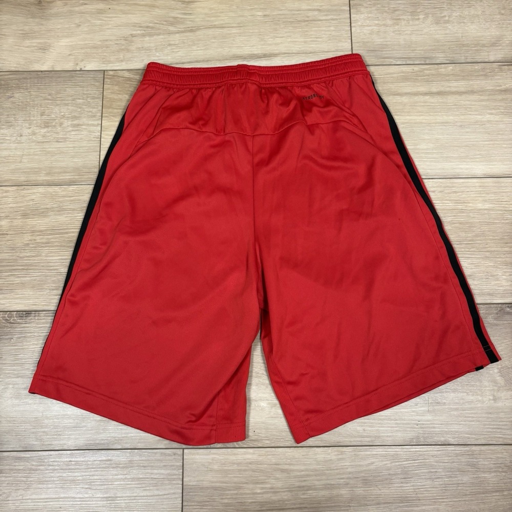 Adidas‎ Shorts Men Small Unlined Red 3 Stripe Athletic Soccer Training Polyester - Picture 7 of 8